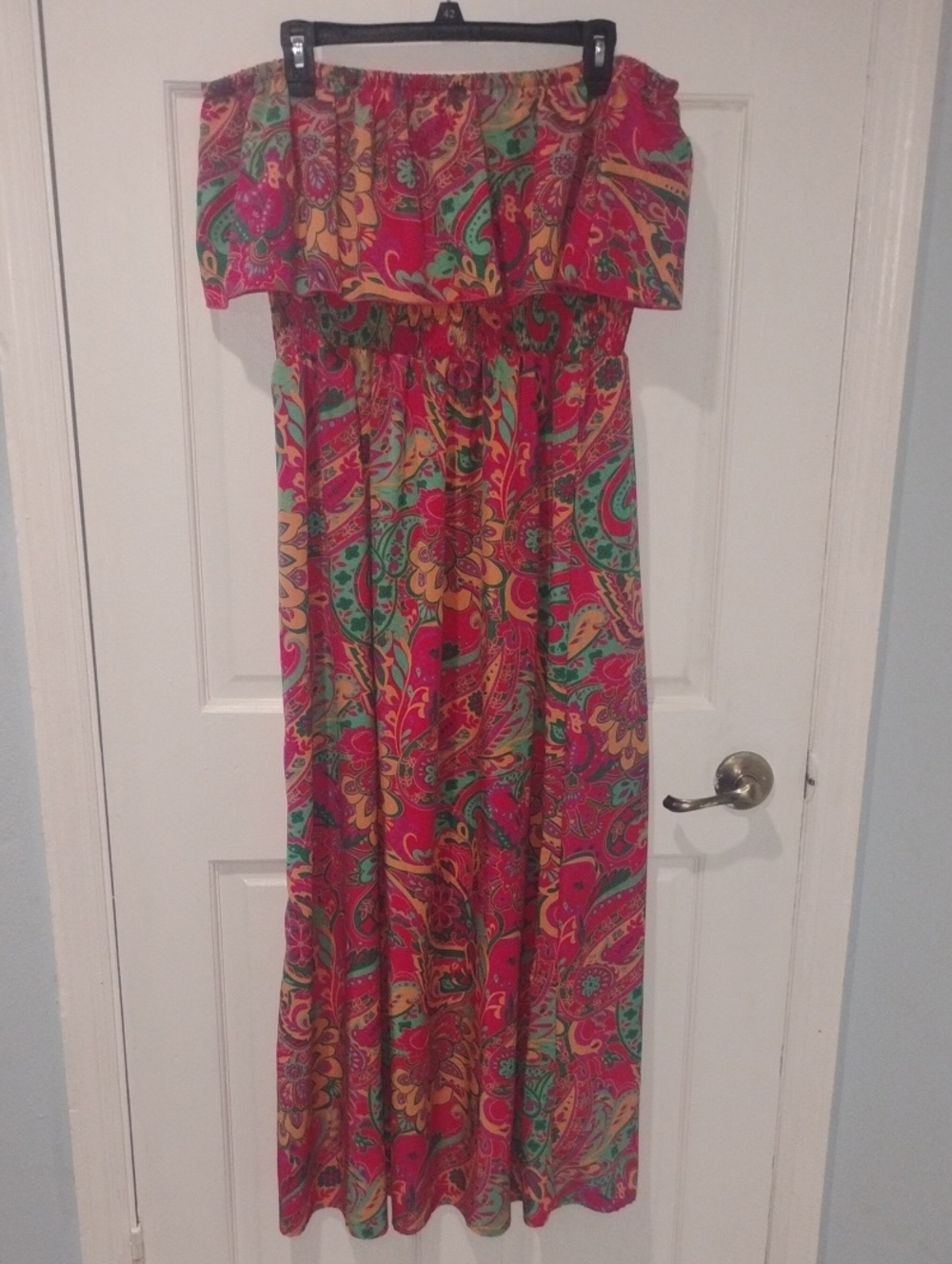 SHEIN Red Paisley Off-Shoulder Maxi Dress